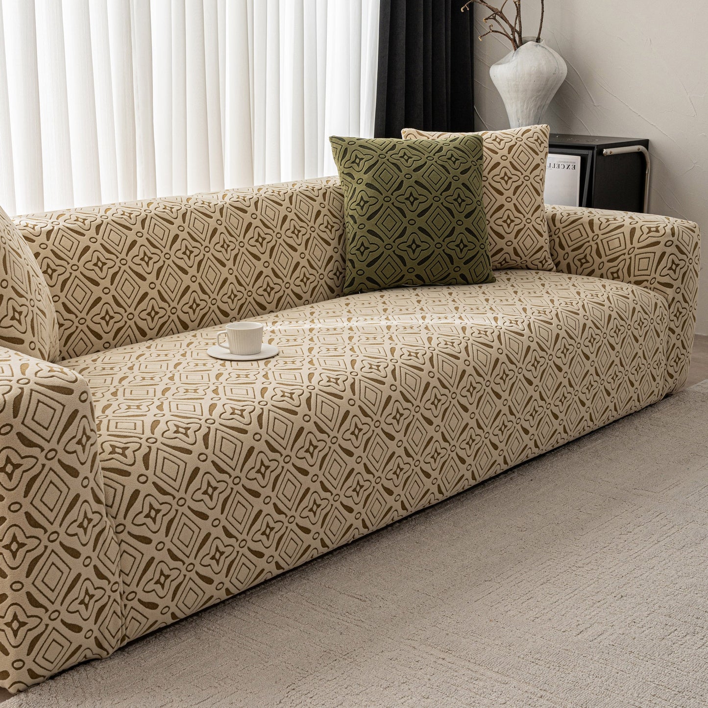 NEW 3D Jacquard Geometric Sofa Cover, High Stretch Soft Polar Fleece Slipcover for Couch