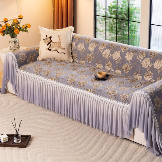 NEW French Country Floral Sofa Cover with Ruffled Skirt, Farmhouse Decor for Living Room
