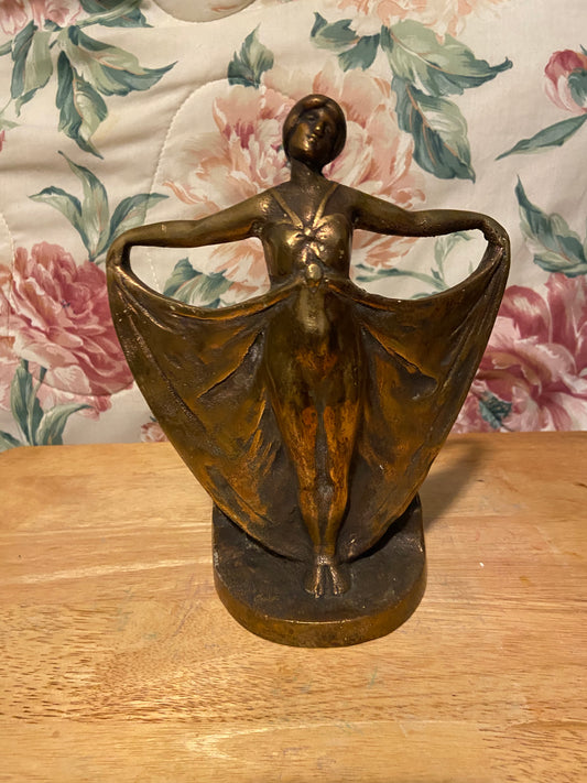 Original Antique Cast Bronze Art Nouveau Dancing Lady Door Stop