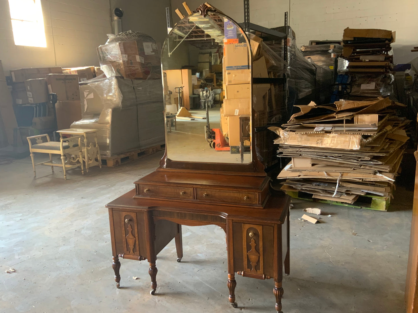 Vintage Walnut Depression Vanity with Mirror