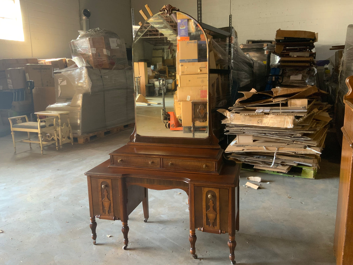 Vintage Walnut Depression Vanity with Mirror