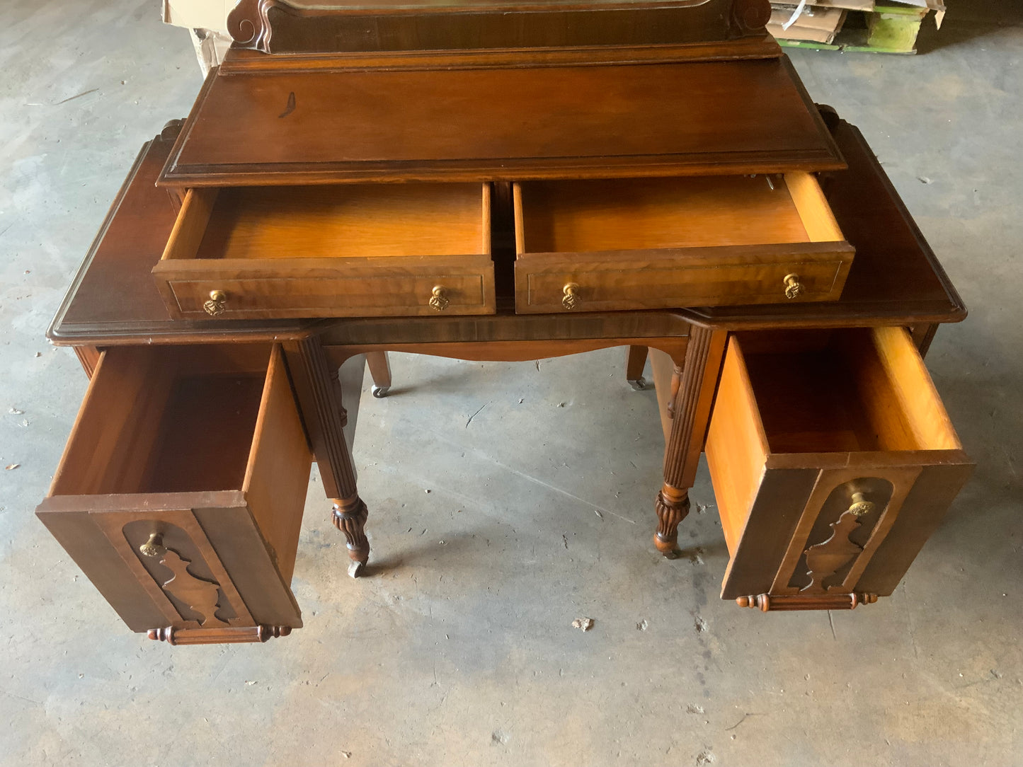 Vintage Walnut Depression Vanity with Mirror