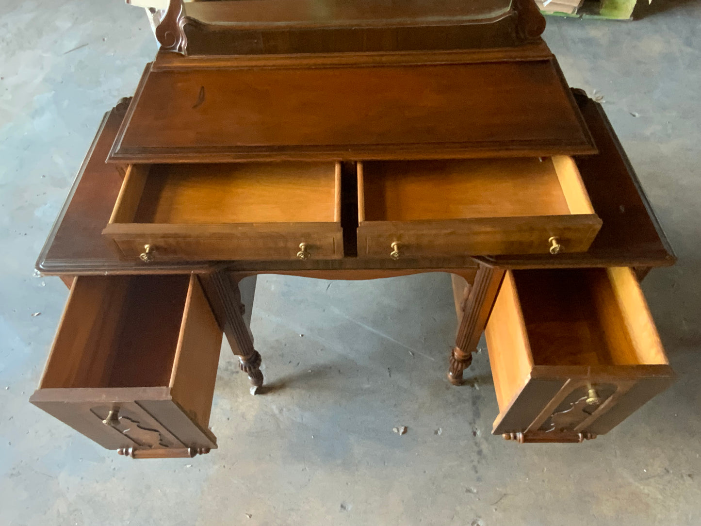 Vintage Walnut Depression Vanity with Mirror