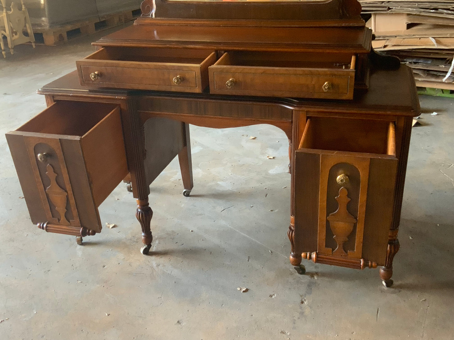 Vintage Walnut Depression Vanity with Mirror