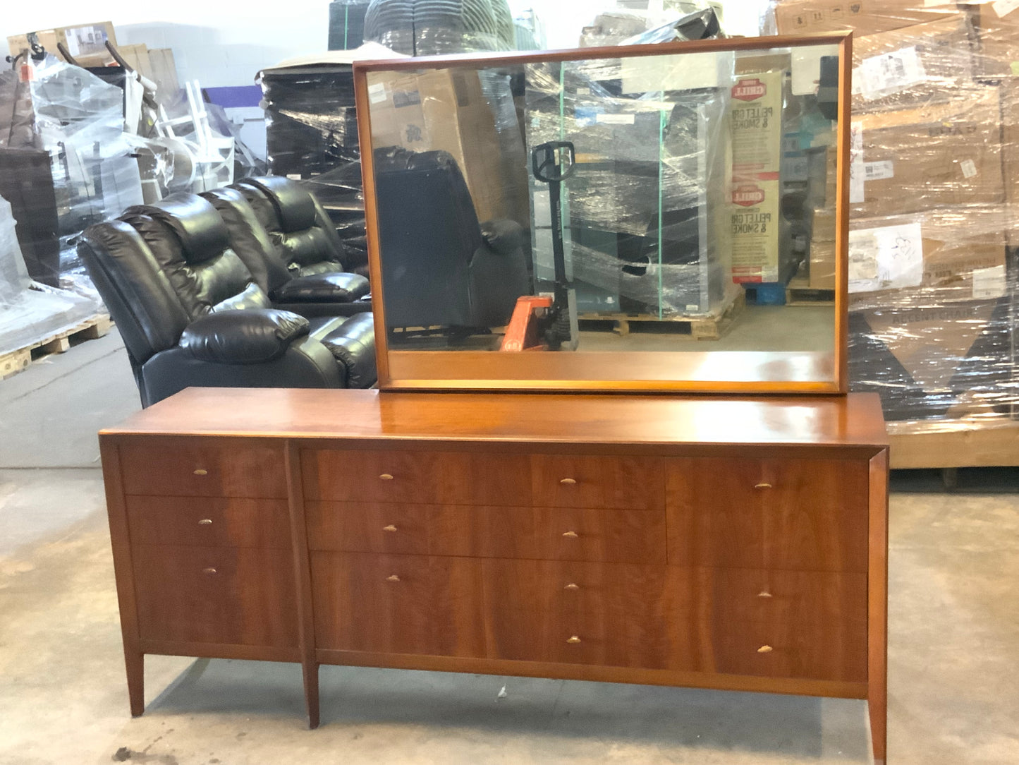 MCM Mid Century Modern West Michigan Eight Drawer Triple Dresser with Mirror