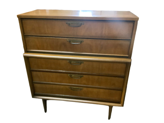 United Mid Century Modern Five Drawer Chest on Chest of Drawers