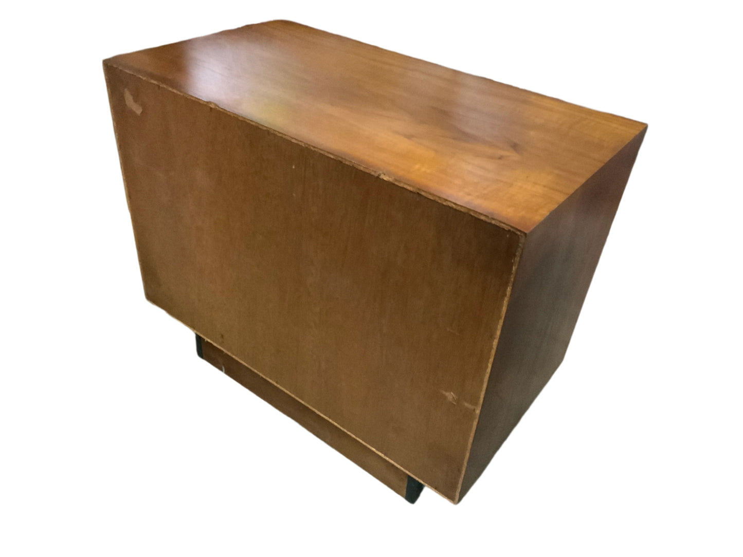 Mid Century Modern Platform Style Teak Wood Three Drawer Bachelors Chest Nightstand
