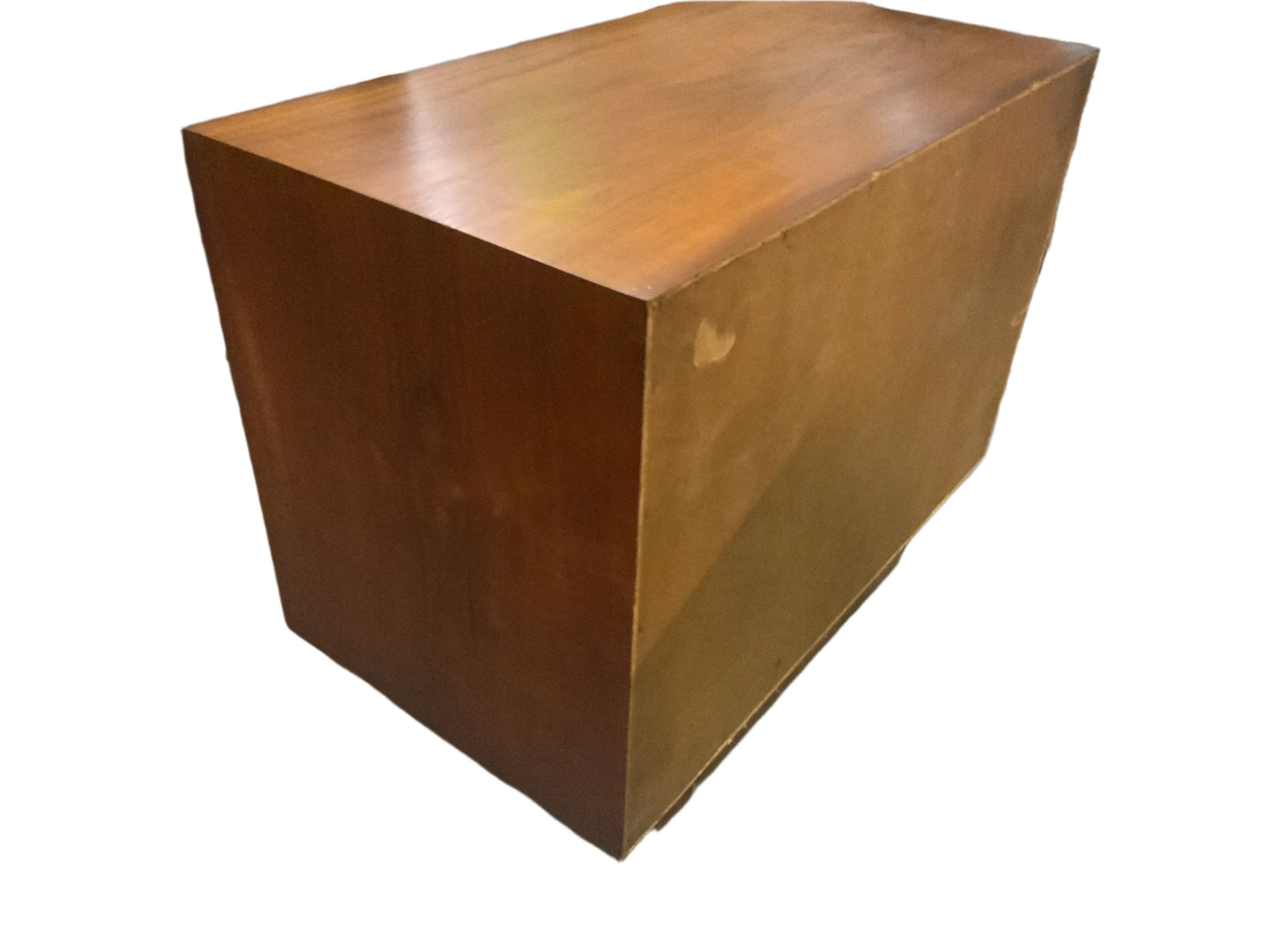 Mid Century Modern Platform Style Teak Wood Three Drawer Bachelors Chest Nightstand