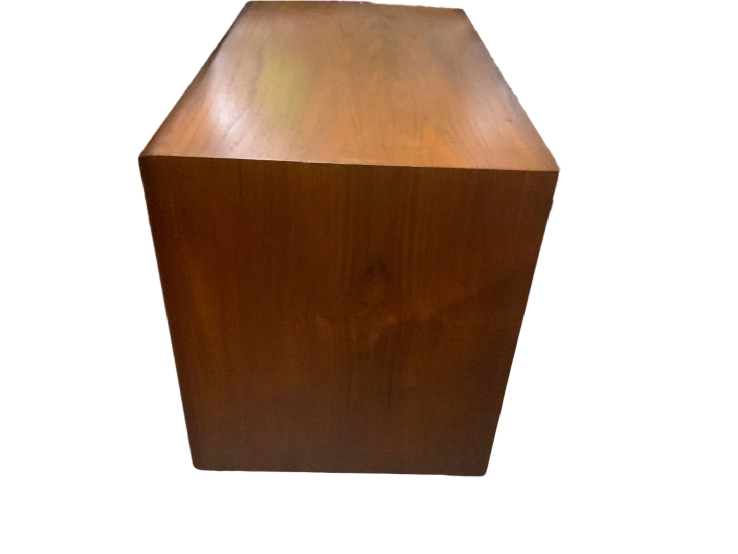 Mid Century Modern Platform Style Teak Wood Three Drawer Bachelors Chest Nightstand