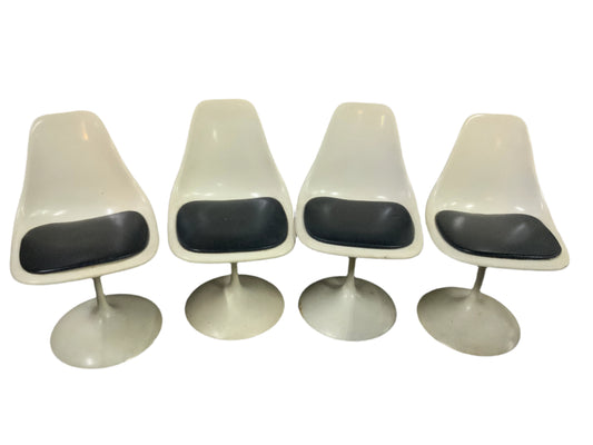 Set of Four Mid Century Modern Tulip Swivel Side Leather Seat Dining Chairs