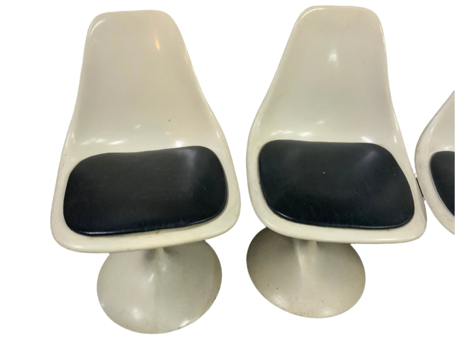 Set of Four Mid Century Modern Tulip Swivel Side Leather Seat Dining Chairs