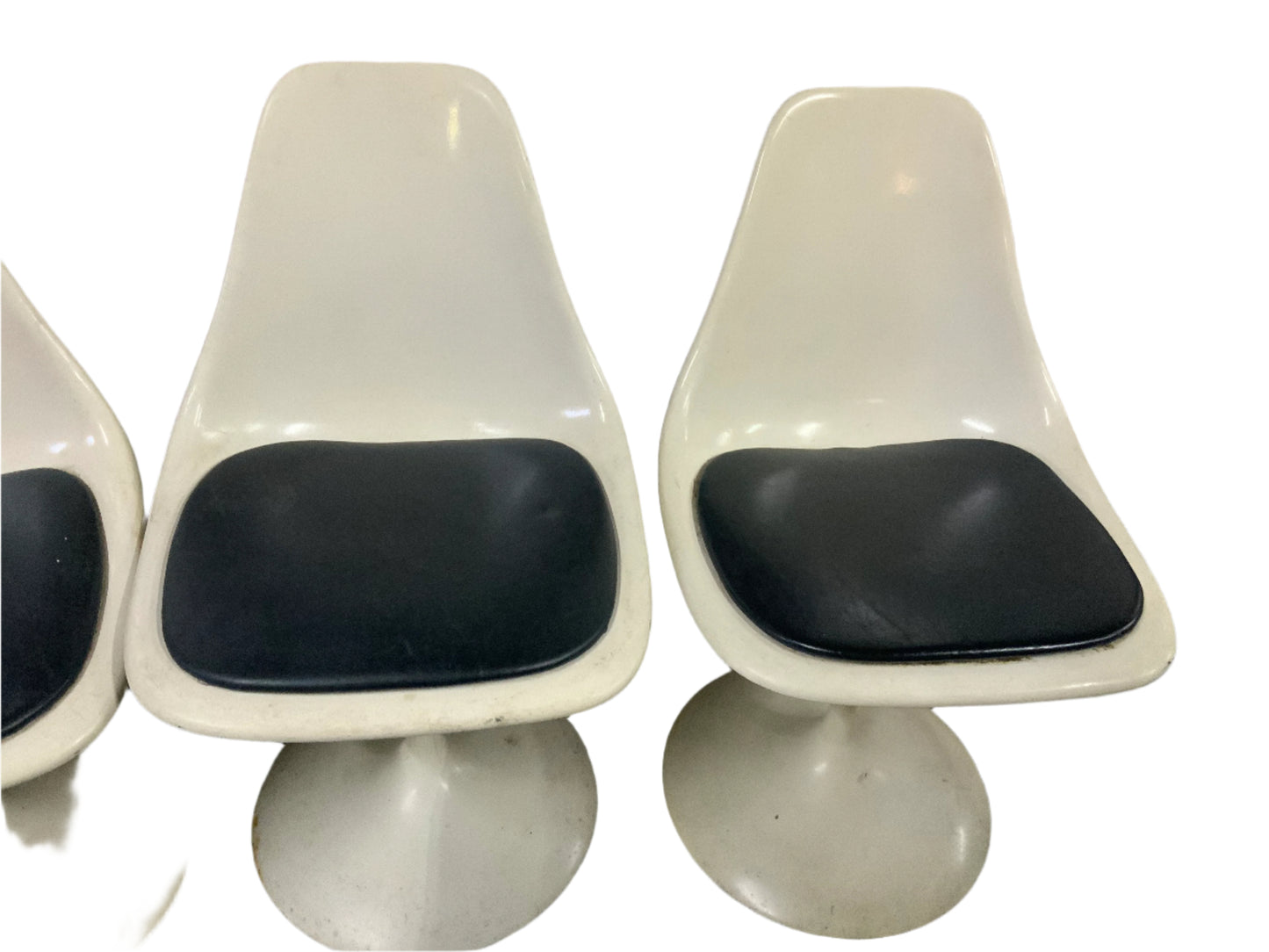 Set of Four Mid Century Modern Tulip Swivel Side Leather Seat Dining Chairs