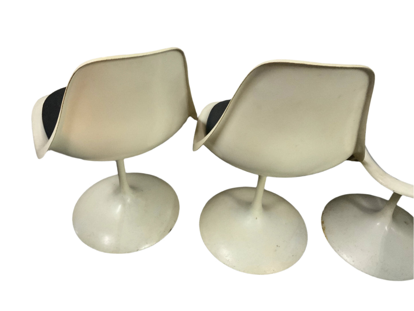 Set of Four Mid Century Modern Tulip Swivel Side Leather Seat Dining Chairs