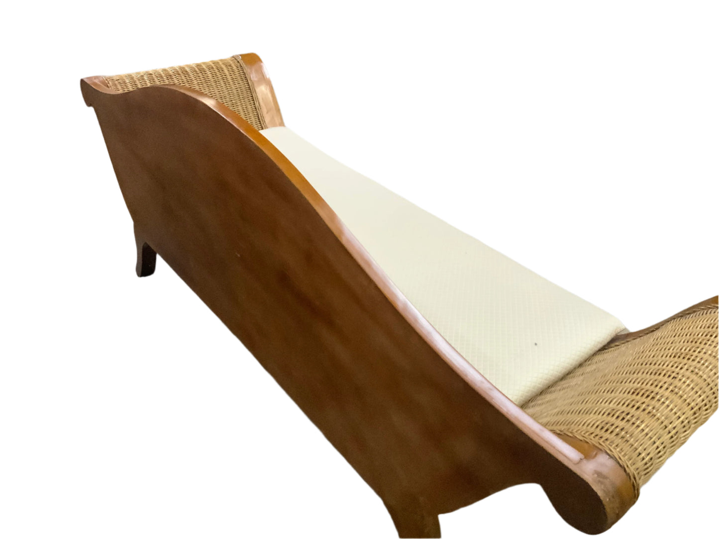 Wicker Carved Wood Bench Cushioned Couch Loveseat