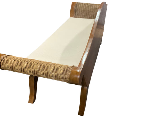 Wicker Carved Wood Bench Cushioned Couch Loveseat
