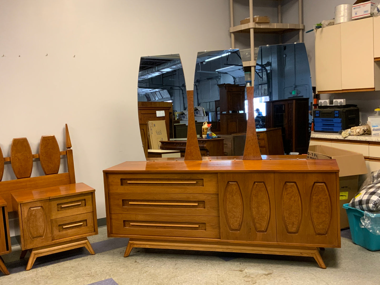 USED 5pc Full Mid Century Modern Bedroom Suite Set