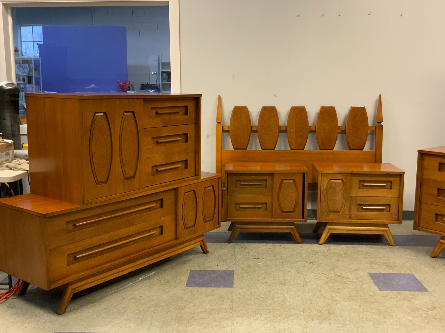 USED 5pc Full Mid Century Modern Bedroom Suite Set