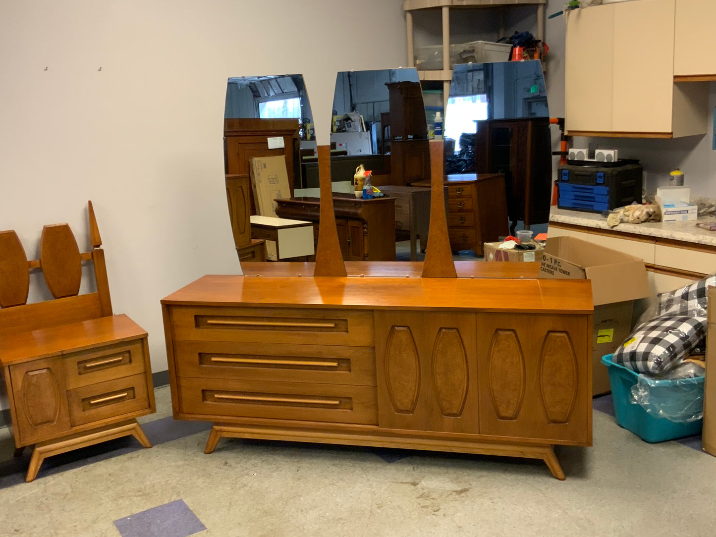 USED 5pc Full Mid Century Modern Bedroom Suite Set