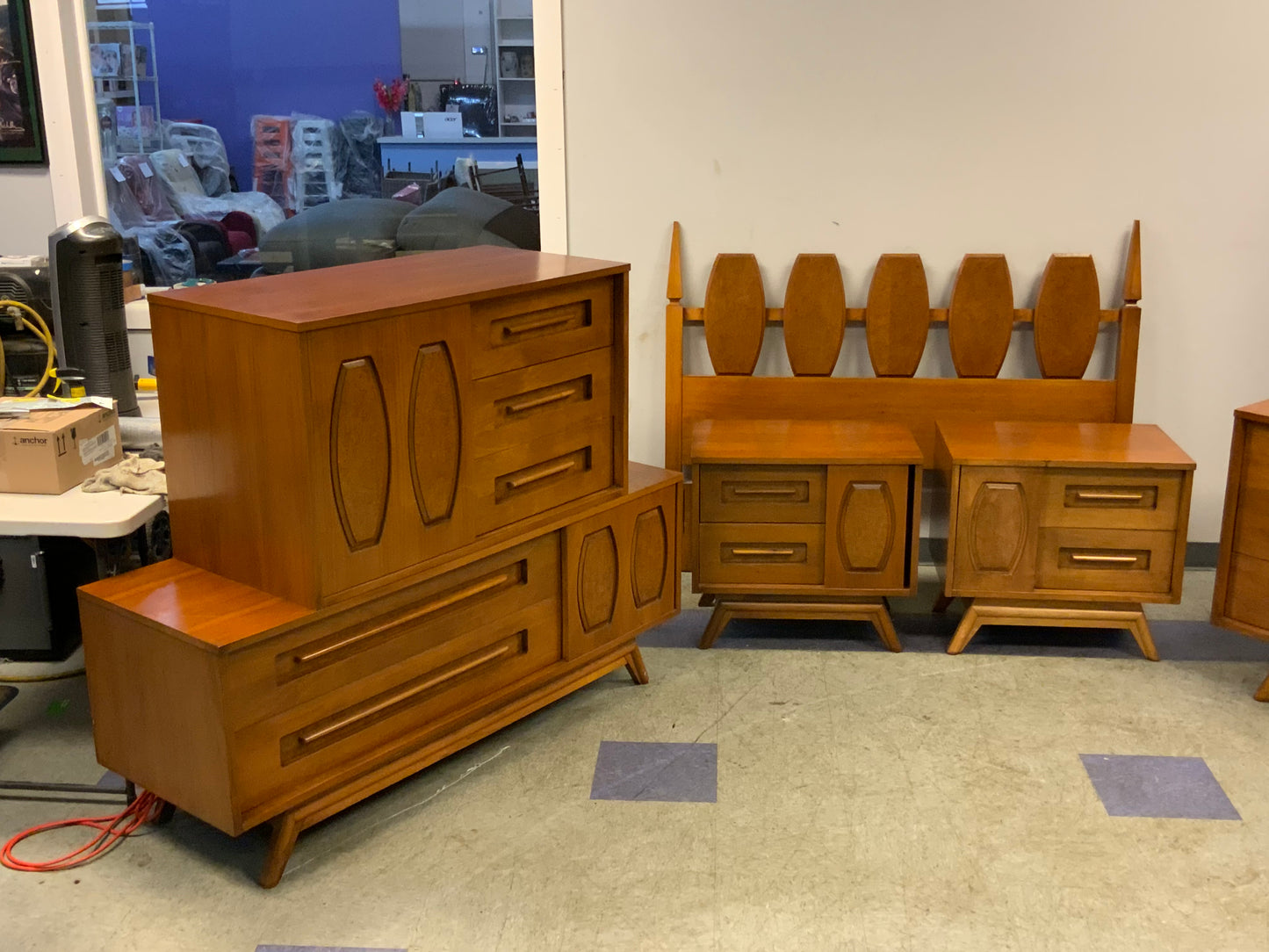 USED 5pc Full Mid Century Modern Bedroom Suite Set