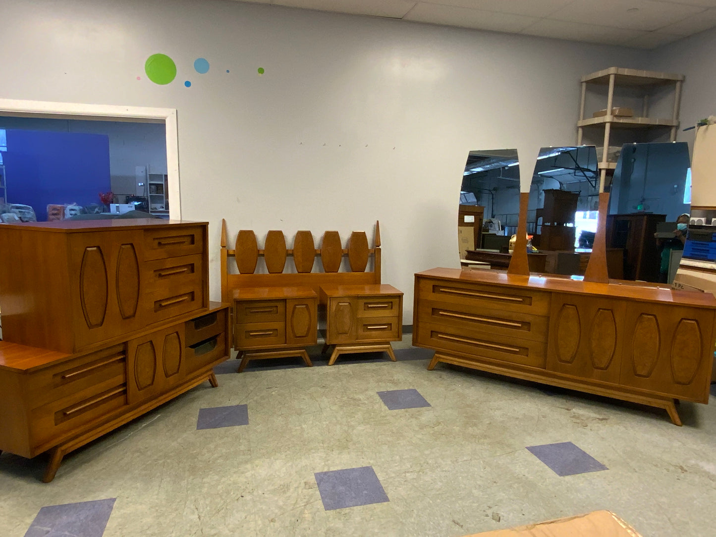 USED 5pc Full Mid Century Modern Bedroom Suite Set