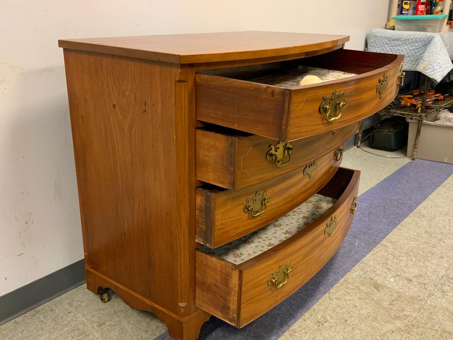 Antique 4 Drawer Brass Hardware Chest of Drawers