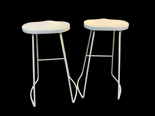 NEW  Set of 2 Solid White Wood Bar Stools