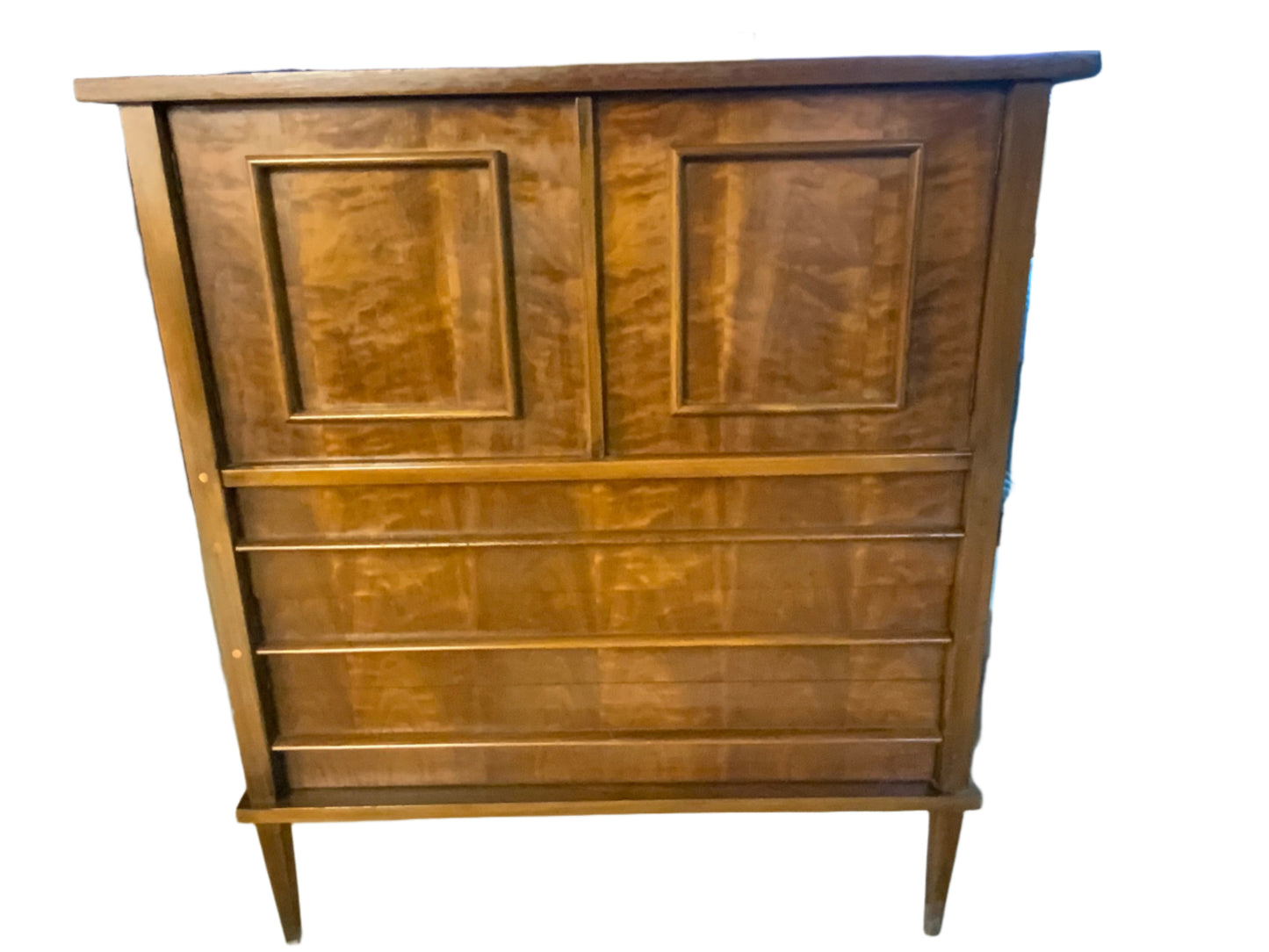 MCM Mid Century Modern Walnut Five Drawer Two Door Gentleman Chest of Drawers