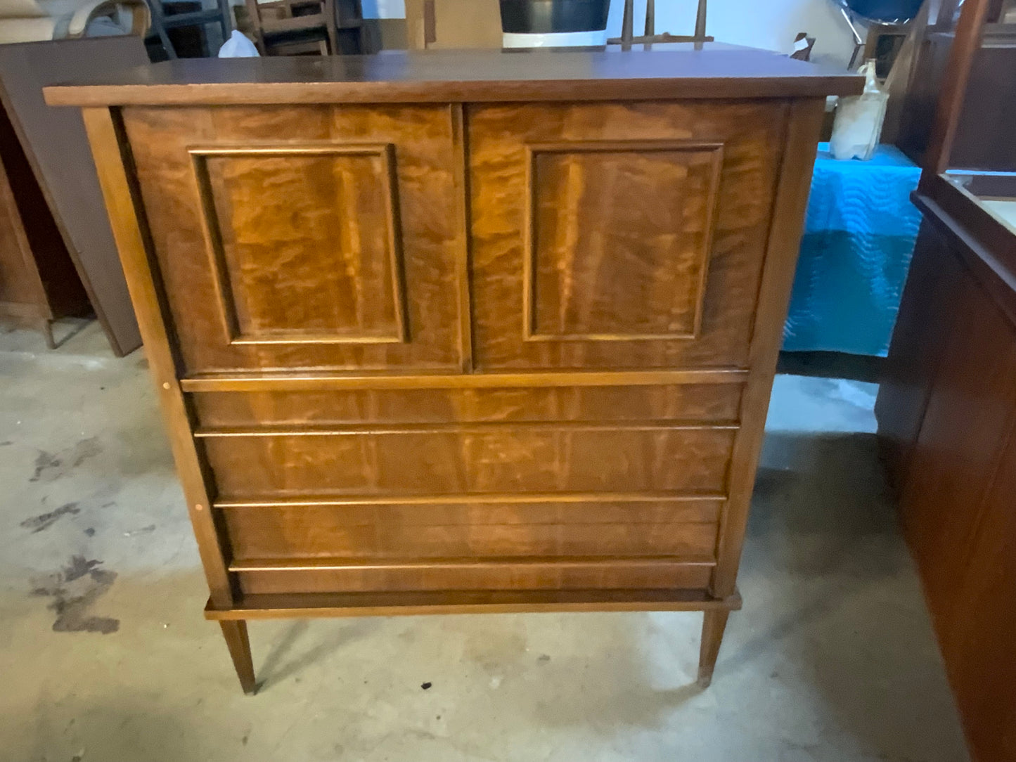 MCM Mid Century Modern Walnut Five Drawer Two Door Gentleman Chest of Drawers