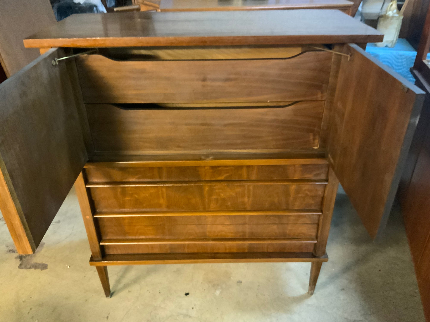 MCM Mid Century Modern Walnut Five Drawer Two Door Gentleman Chest of Drawers