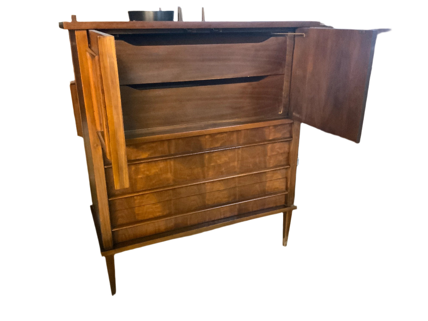 MCM Mid Century Modern Walnut Five Drawer Two Door Gentleman Chest of Drawers