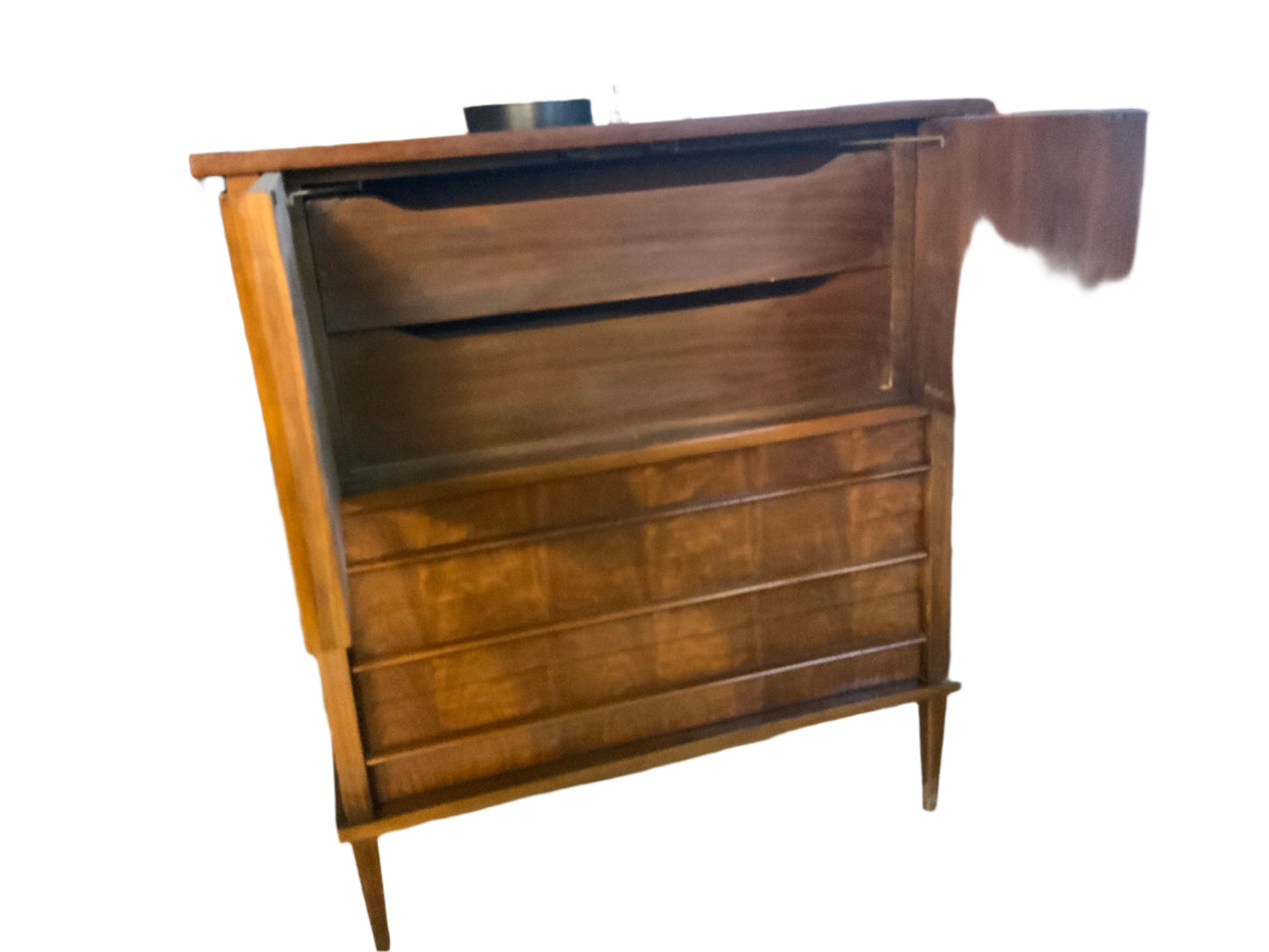 MCM Mid Century Modern Walnut Five Drawer Two Door Gentleman Chest of Drawers