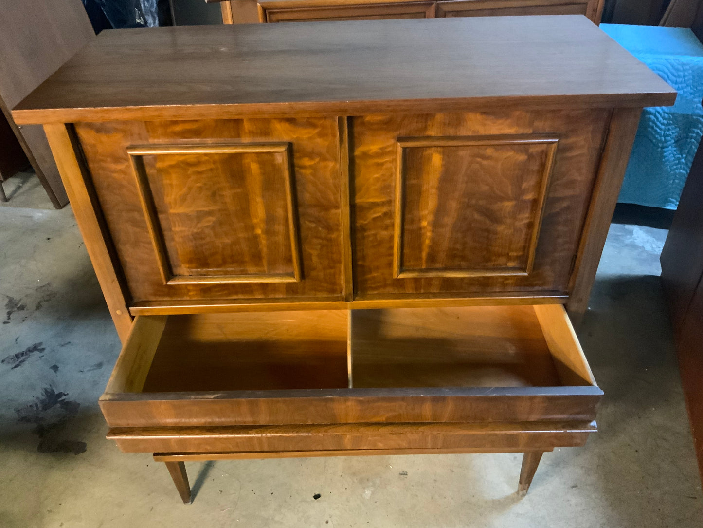 MCM Mid Century Modern Walnut Five Drawer Two Door Gentleman Chest of Drawers