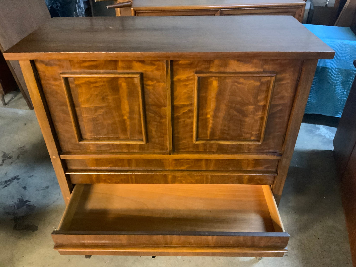 MCM Mid Century Modern Walnut Five Drawer Two Door Gentleman Chest of Drawers
