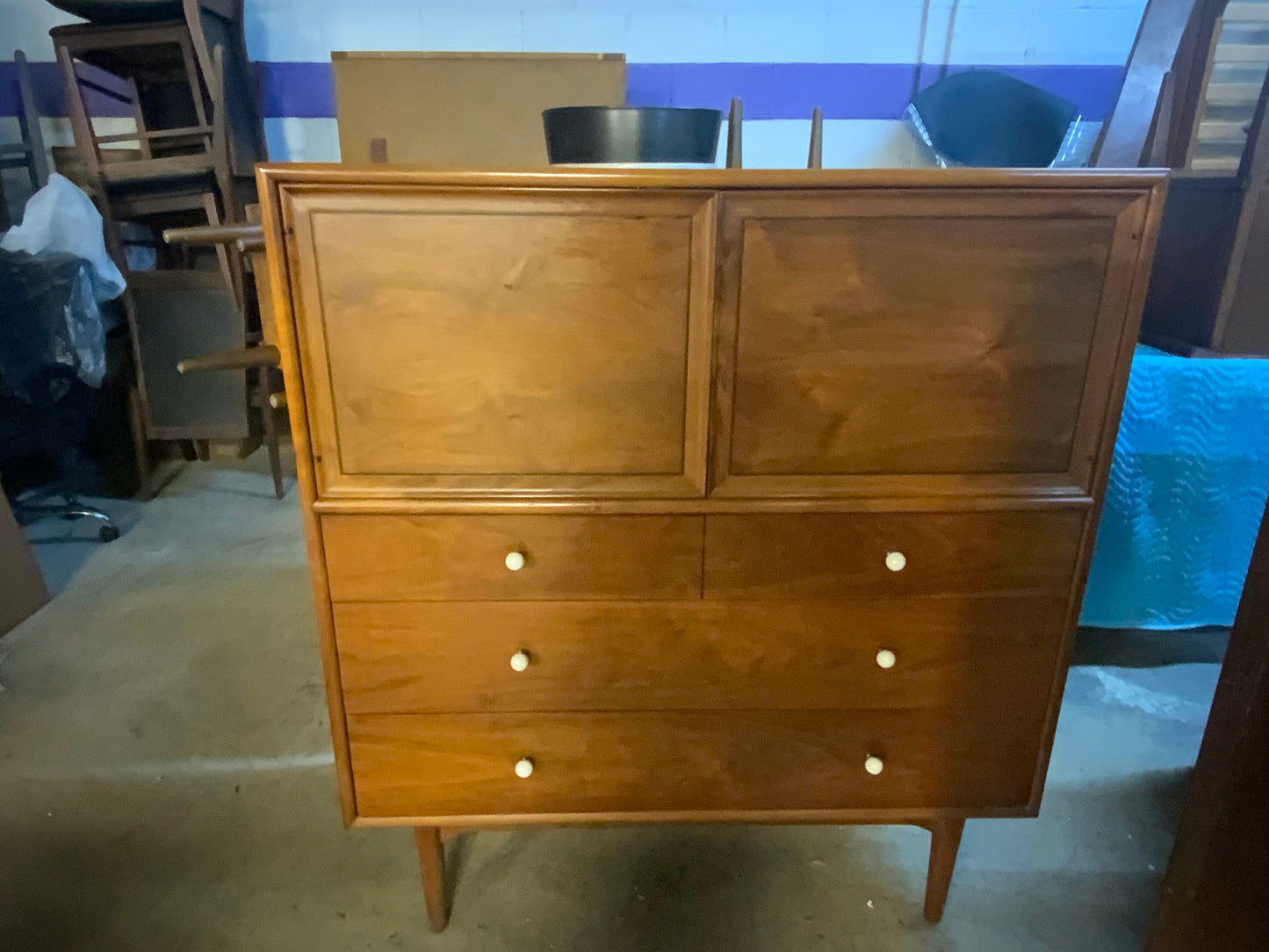 Drexel MCM Mid Century Modern Eight Drawer Two Door Walnut Gentleman’s Chest of Drawers