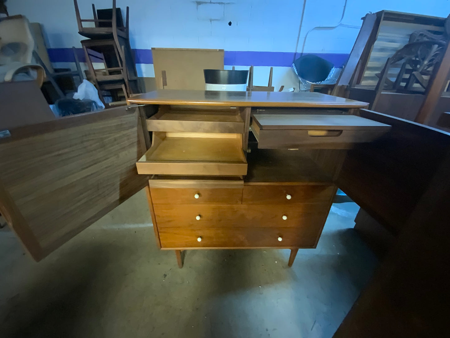 Drexel MCM Mid Century Modern Eight Drawer Two Door Walnut Gentleman’s Chest of Drawers