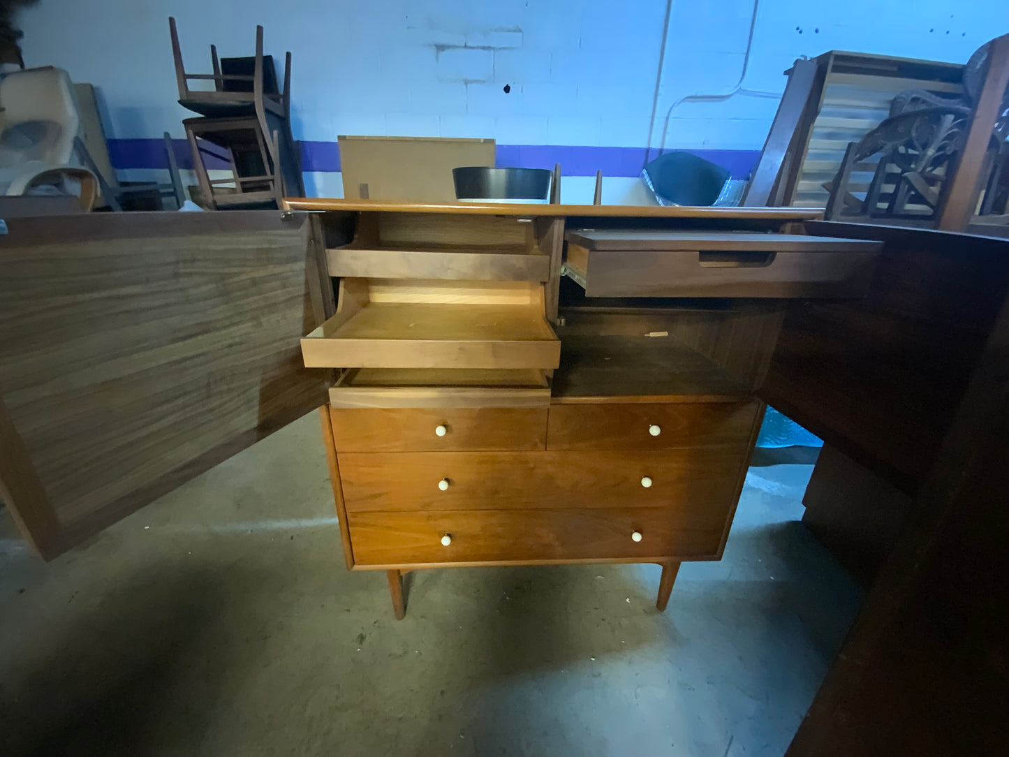 Drexel MCM Mid Century Modern Eight Drawer Two Door Walnut Gentleman’s Chest of Drawers