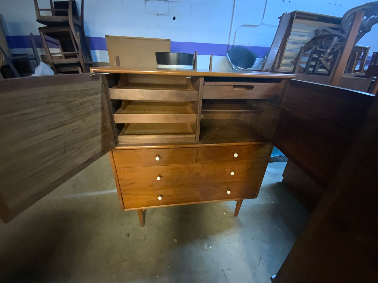 Drexel MCM Mid Century Modern Eight Drawer Two Door Walnut Gentleman’s Chest of Drawers