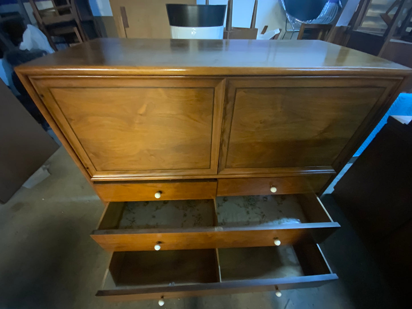 Drexel MCM Mid Century Modern Eight Drawer Two Door Walnut Gentleman’s Chest of Drawers