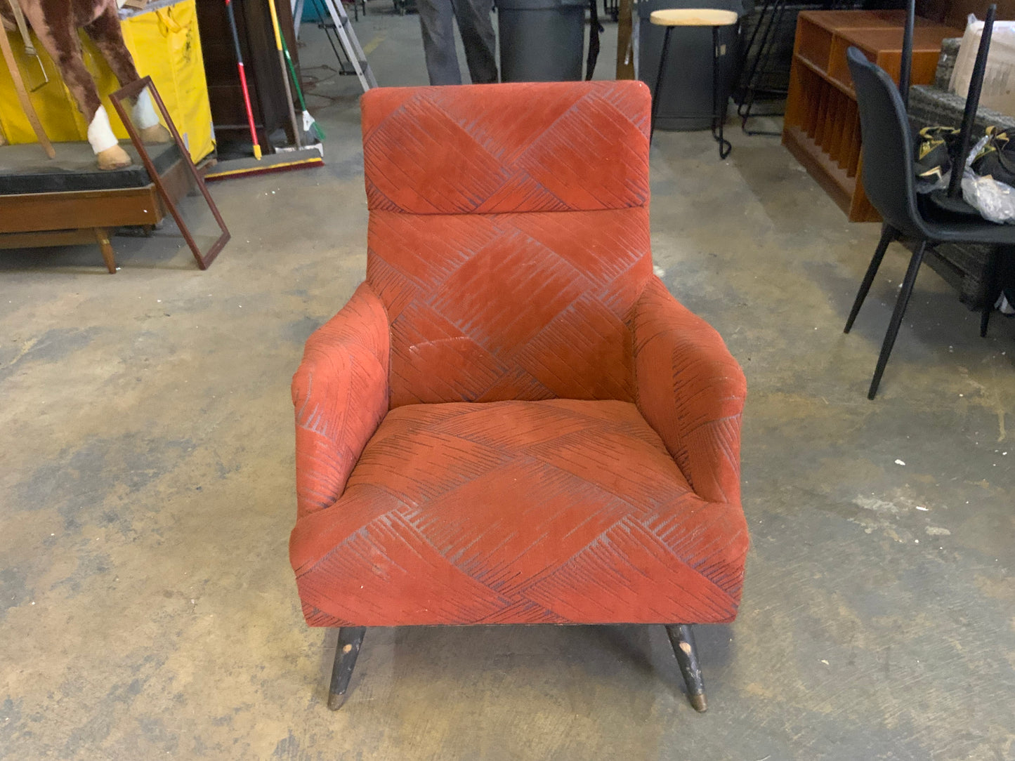 MCM Mid Century Modern Red Upholstered Rocking Chair