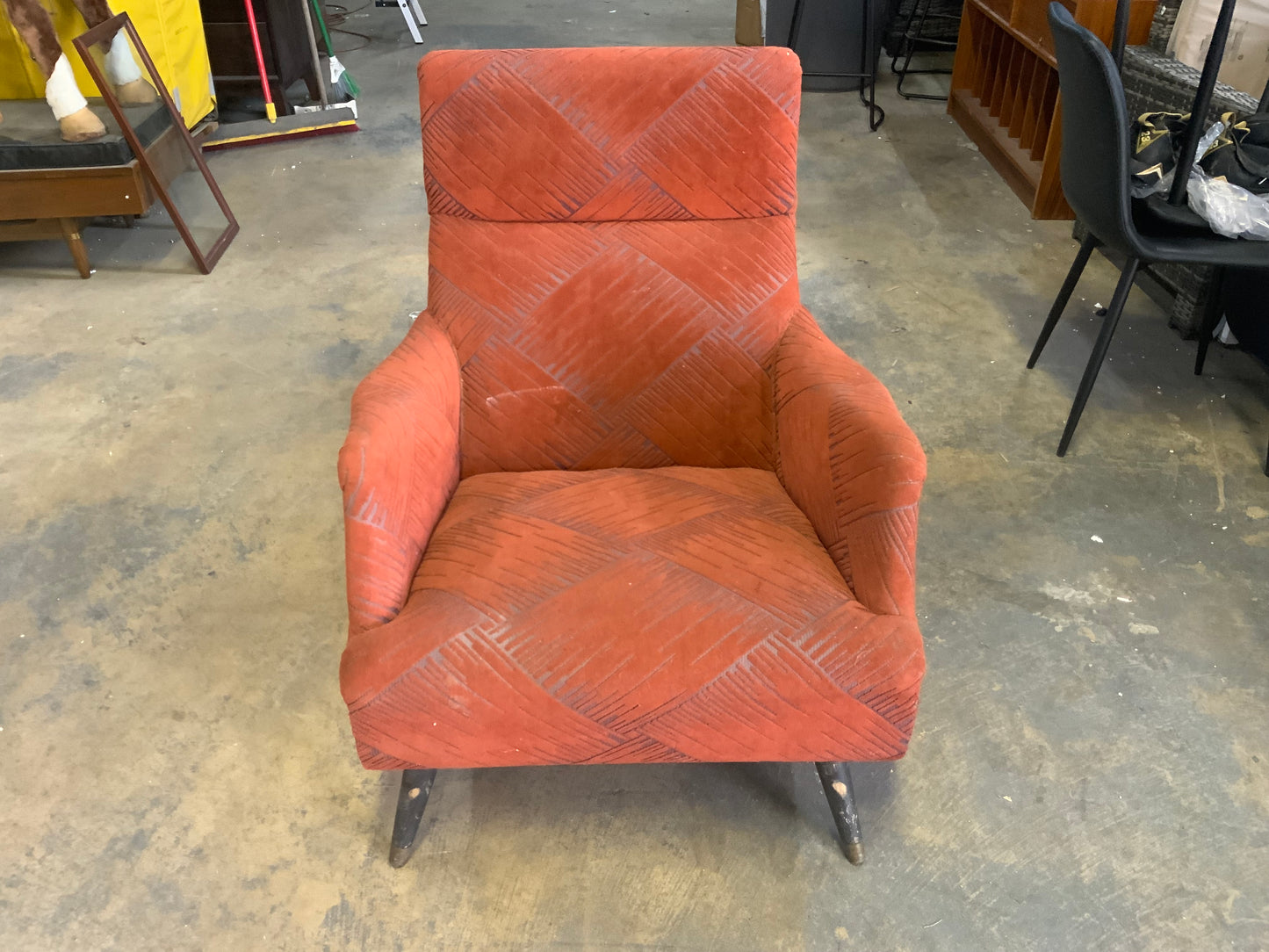 MCM Mid Century Modern Red Upholstered Rocking Chair
