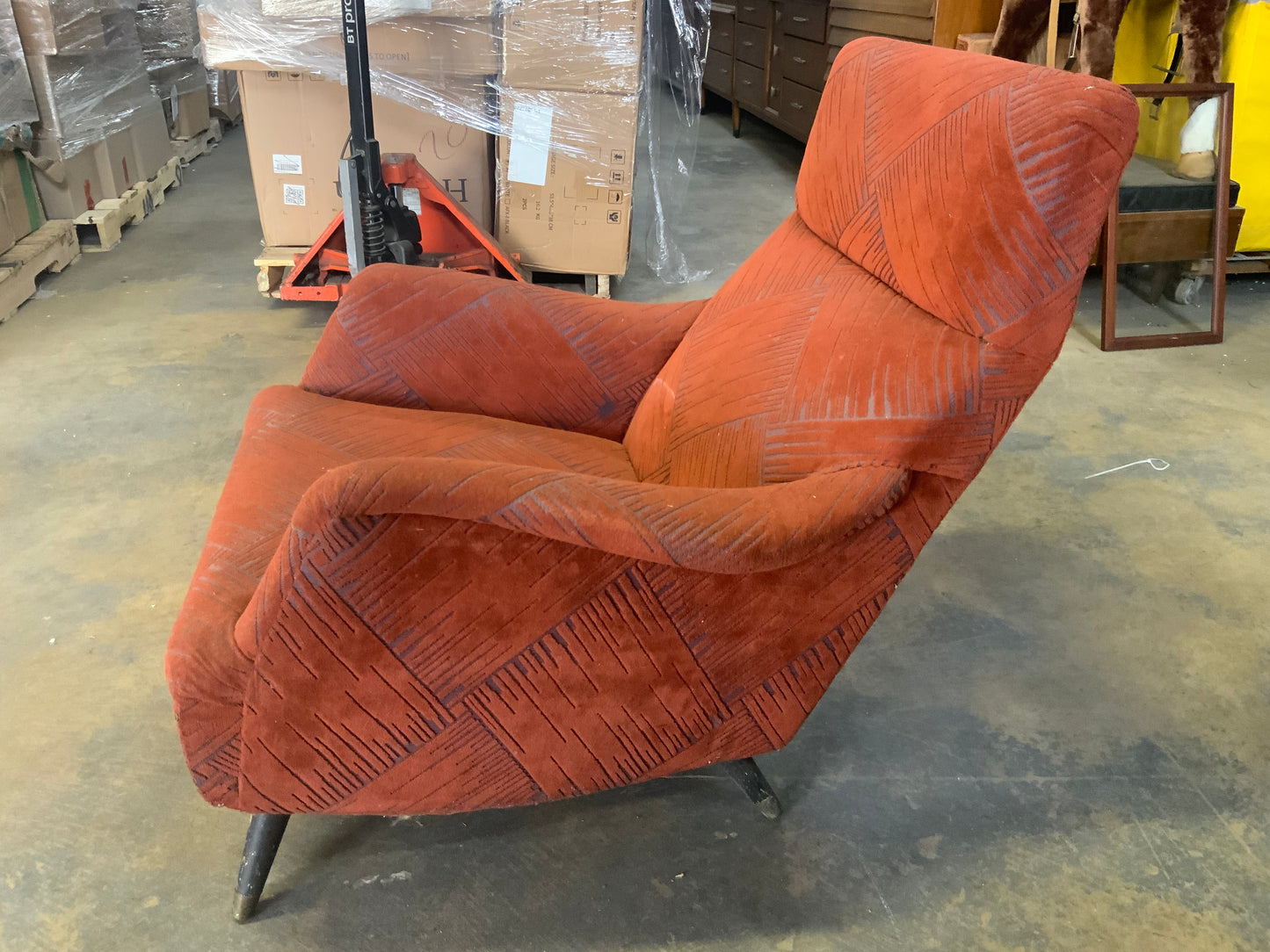 MCM Mid Century Modern Red Upholstered Rocking Chair