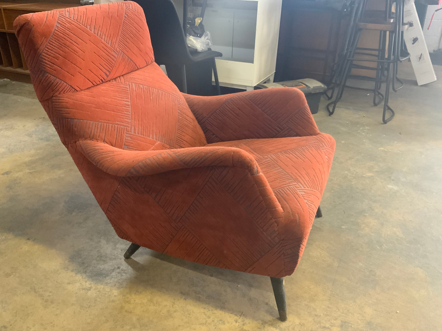 MCM Mid Century Modern Red Upholstered Rocking Chair