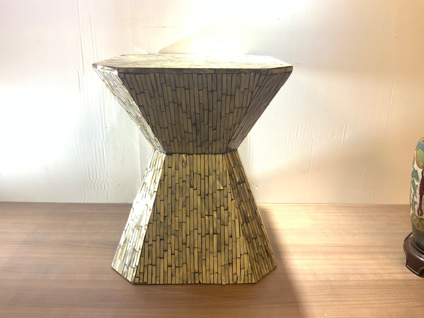 Gray Mother of Pearl Hourglass Geometric Accent Table
