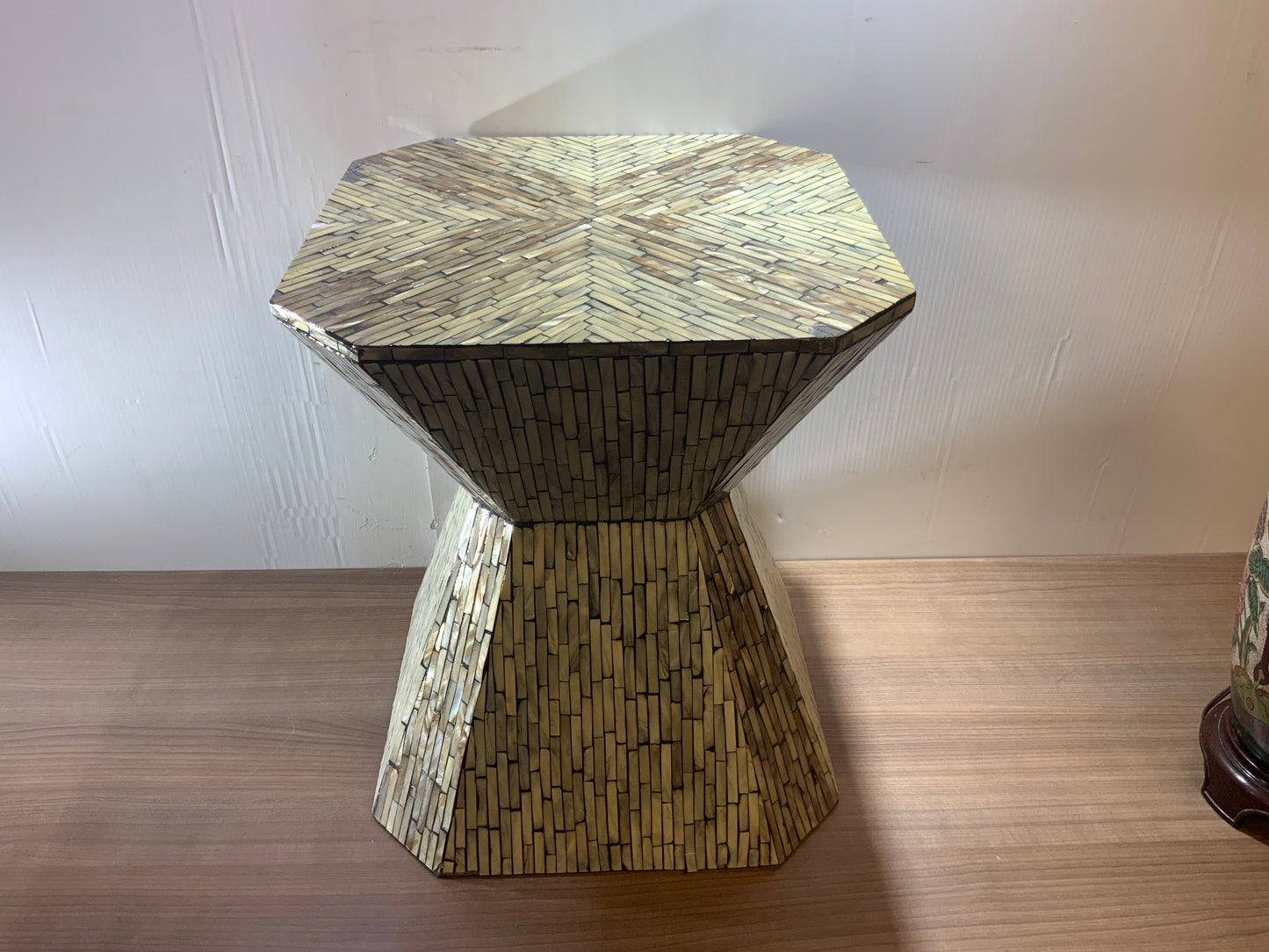 Gray Mother of Pearl Hourglass Geometric Accent Table