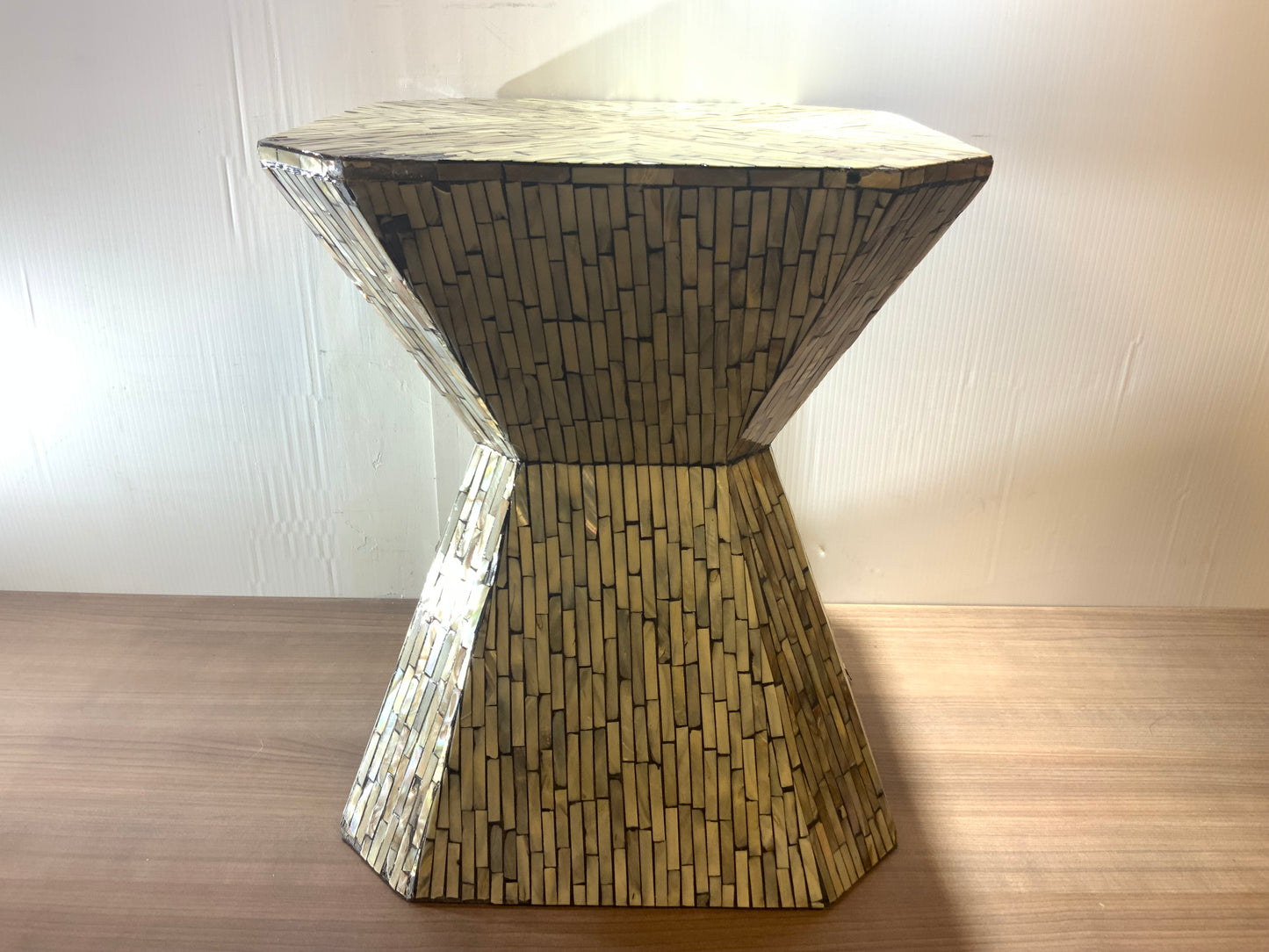 Gray Mother of Pearl Hourglass Geometric Accent Table