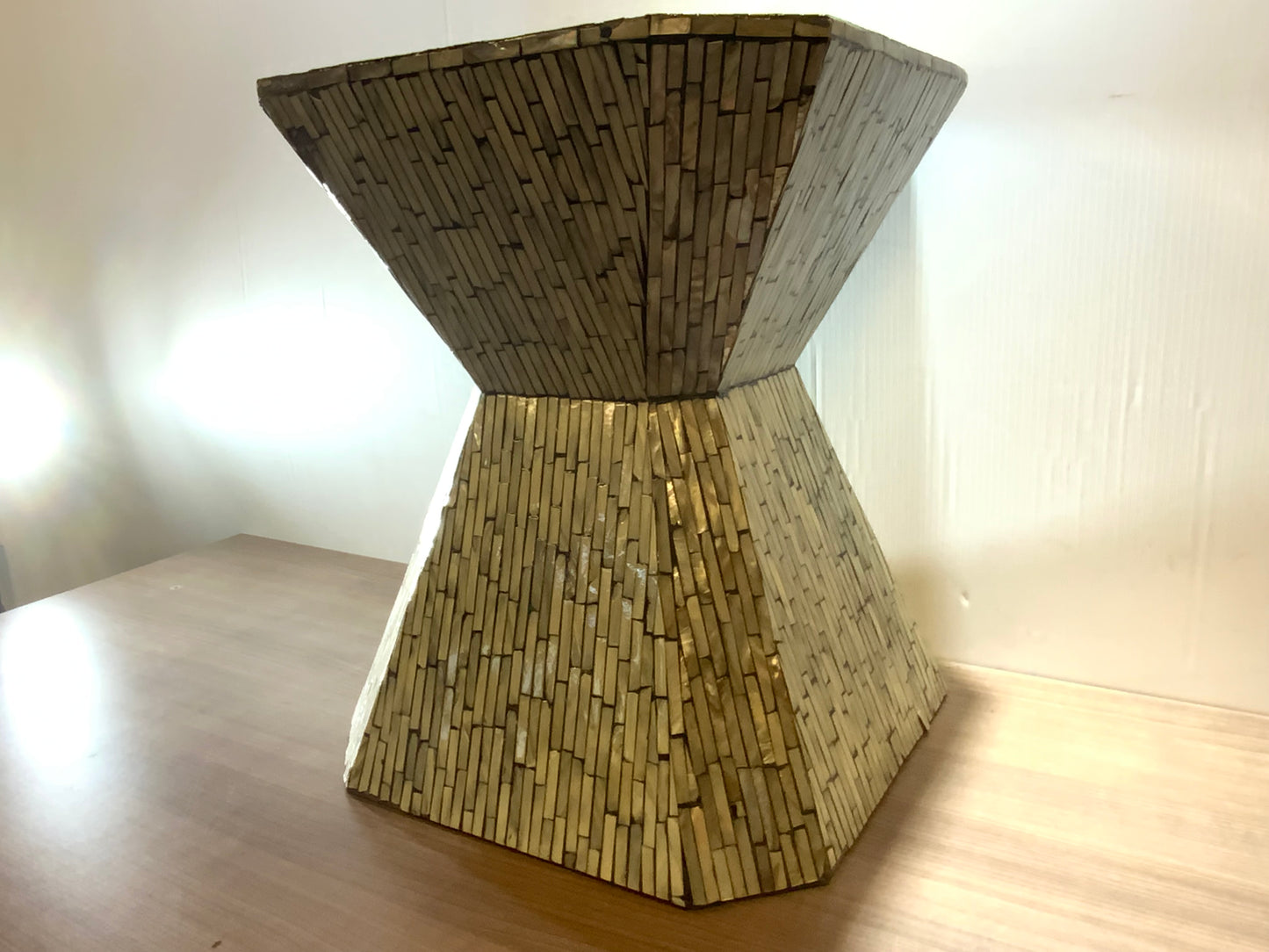 Gray Mother of Pearl Hourglass Geometric Accent Table