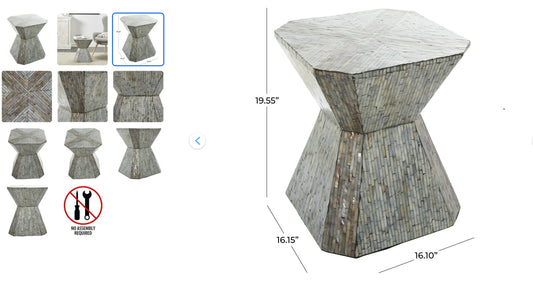 Gray Mother of Pearl Hourglass Geometric Accent Table
