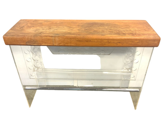 New Mid Century Modern Butcher Block + Lucite Lighted Dry Bar | in the Style of Luigi Bardini