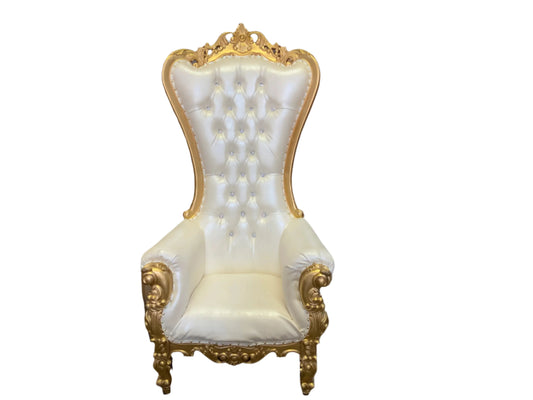 FOR RENTAL ONLY Throne Chair - Gold /White Vinyl  - Gold Trim