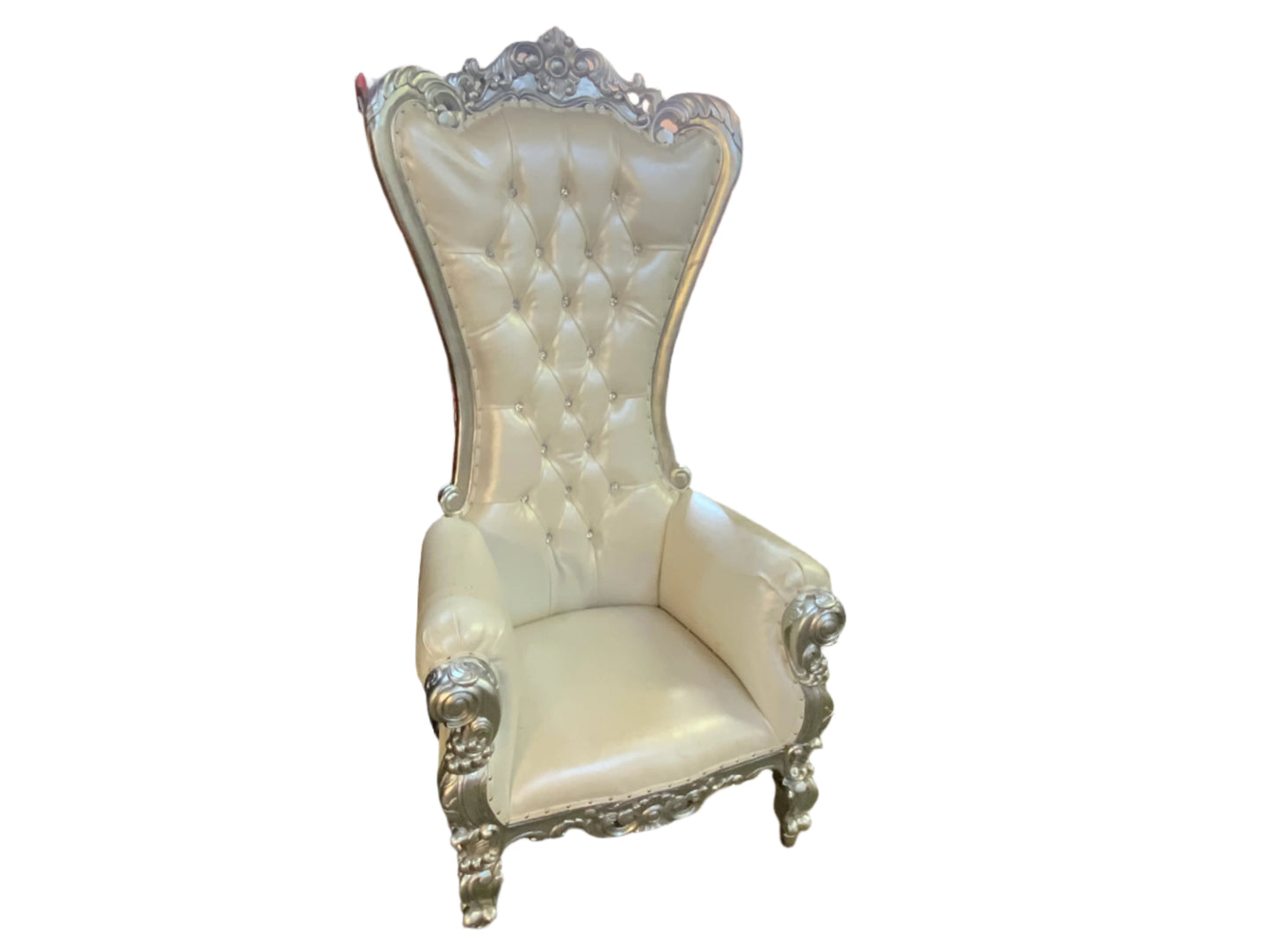 RENTAL ONLY Throne Chair - Silver  /White Vinyl - Silver  Trim